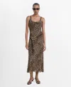 Mango Leopard Midi Dress Ecru In Black