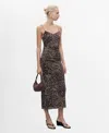 Mango Ruched Detail Fitted Leopard Print Midi Dress In Brown