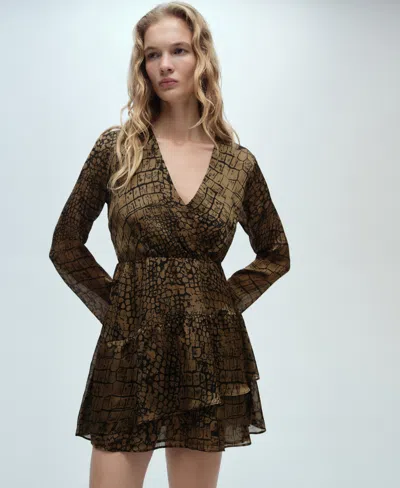 Mango Women's Animal Print Ruffle Dress In Brown