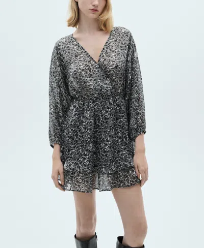 Mango Women's Animal Print Ruffled Dress In Black