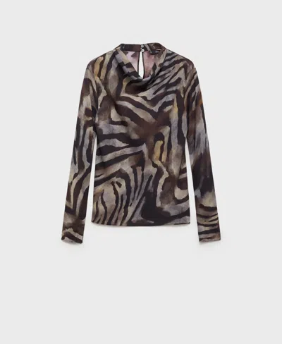 Mango Women's Animal Print Satin Blouse Top In Brown