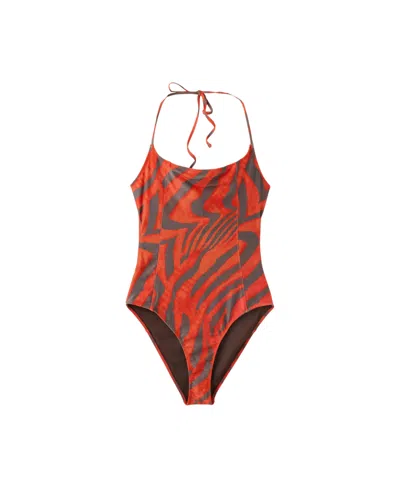 Mango Women's Animal-print Halter Swimsuit In Orange