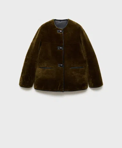 Mango Women's Appliques Coat In Khaki Green
