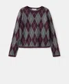 Mango Argyle Crewneck Sweater In Brown