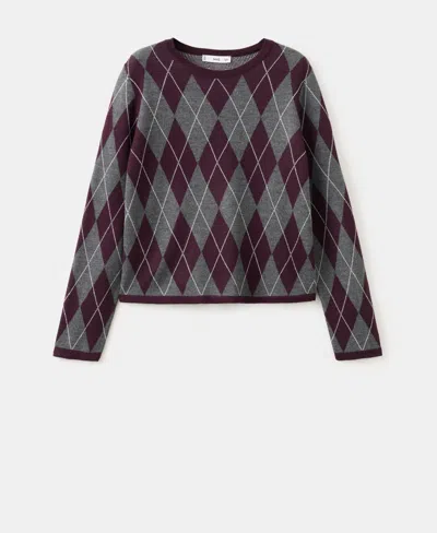 MANGO WOMEN'S ARGYLE KNIT SWEATER