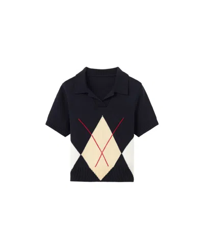 Mango Women's Argyle Polo Neck Sweater In Navy