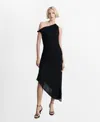 Mango Asymmetric Draped Gown Black In Black