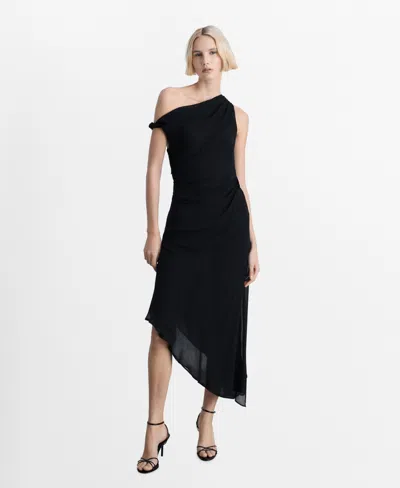Mango Women's Asymmetric Draped Gown In Black