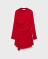 Mango Blush Asymmetric Neck Long Sleeve Dress In Red