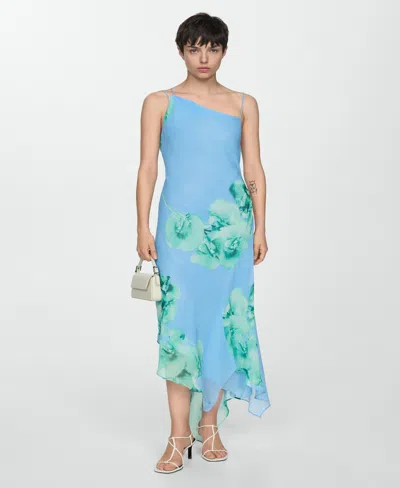 Mango Women's Asymmetric Floral Dress In Blue-pastel