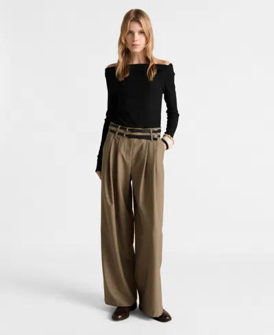 MANGO WOMEN'S ASYMMETRIC NECKLINE BELT JUMPSUIT