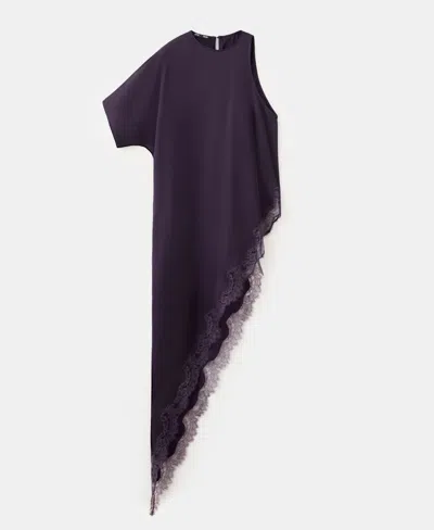 Mango Lace Trim Asymmetric Satin Top In Purple