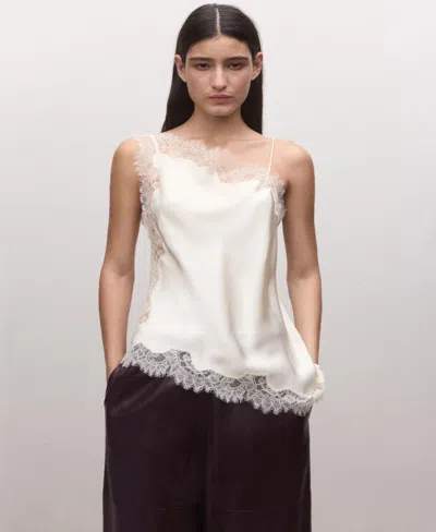 Mango Women's Asymmetric Satin Lace Top In White