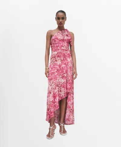 Mango Asymmetrical Animal-print Dress Fuchsia In Pink