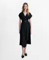 Mango Asymmetrical Dress With Belt Black In Black