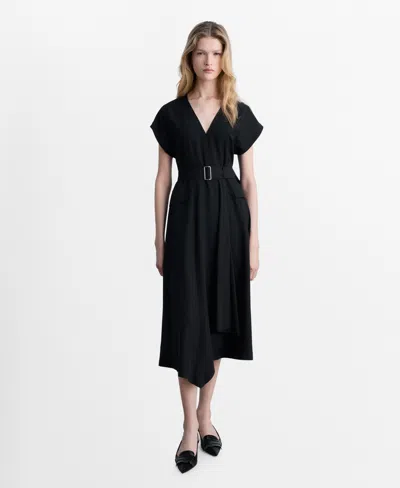 MANGO WOMEN'S ASYMMETRICAL BELTED DRESS