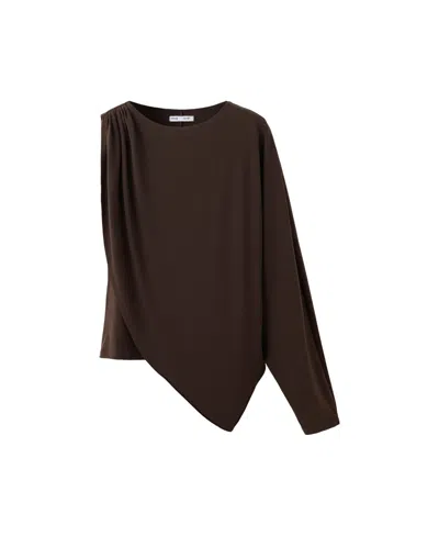 Mango Women's Asymmetrical Boat Neck Long-sleeve Blouse In Brown
