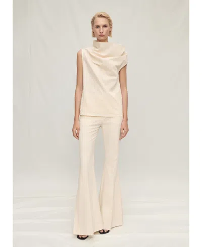MANGO WOMEN'S ASYMMETRICAL COLLAR COTTON BLOUSE