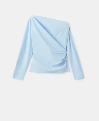 Mango Women's Asymmetrical Collar Cotton Blouse In Blue