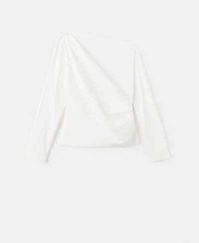 Mango Women's Asymmetrical Collar Cotton Blouse In White