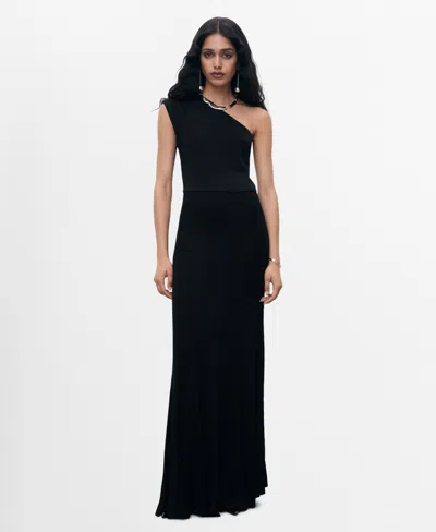 Mango Asymmetrical Combined-knit Dress In Black