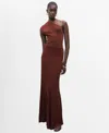 Mango One-shoulder Rib Maxi Dress In Brown