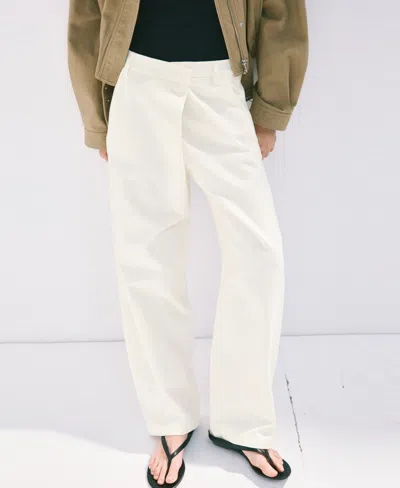 Mango Asymmetrical Waistband Cotton Wide Leg Pants In White