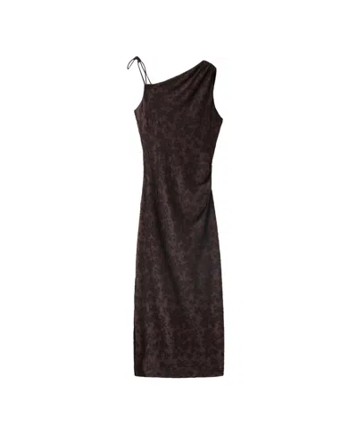 Mango Women's Asymmetrical Devore One Shoulder Floral Dress In Brown