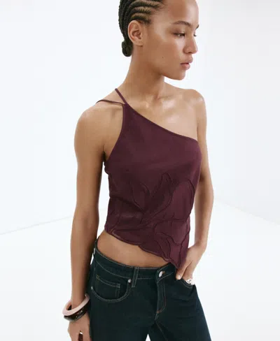 Mango Women's Asymmetrical Floral Embroidered Top In Purple