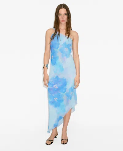 MANGO WOMEN'S ASYMMETRICAL FLORAL SCARF DRESS