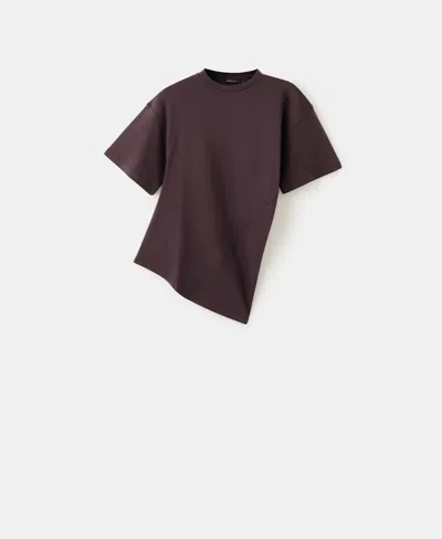 Mango Women's Asymmetrical Hem Fitted Cotton T-shirt In Burgundy