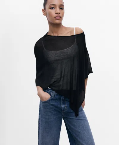 Mango Women's Asymmetrical Knit Cape In Black