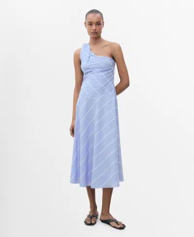 MANGO WOMEN'S ASYMMETRICAL KNOT STRIPED DRESS