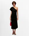 Mango Asymmetrical Linen Dress Black In Black