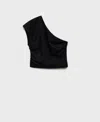 Mango Asymmetrical Linen Top Black In Black