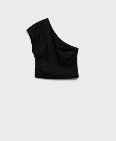 Mango Women's Asymmetrical Linen Top In Black