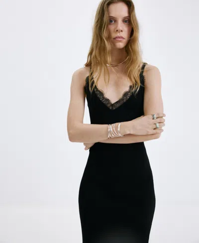 Mango Women's Asymmetrical Lingerie-style Dress In Black