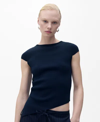 Mango Women's Asymmetrical Low Knit Jersey Top In Navy
