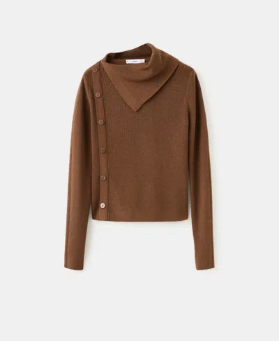 Mango Sweater With Asymmetrical Neck And Buttons Caramel In Brown