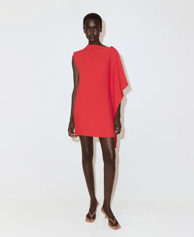 Mango Women's Asymmetrical Neck And Metallic Detail Dress In Red