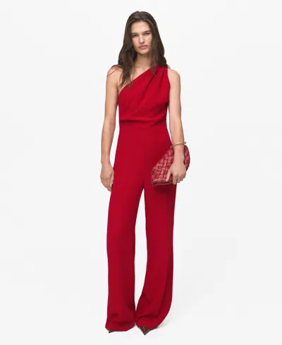 MANGO WOMEN'S ASYMMETRICAL NECK LONG JUMPSUIT