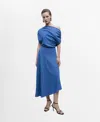 Mango Asymmetrical Neck Midi Dress Blue In Blue
