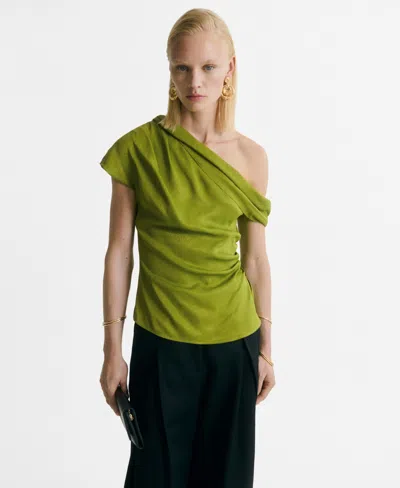 Mango Women's Asymmetrical Neck Satin Blouse In Green