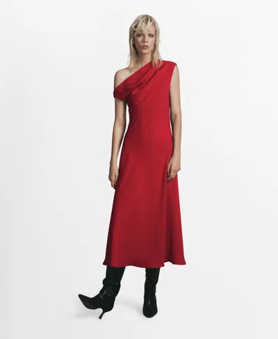 Mango A-line Dress With Asymmetrical Neckline Red