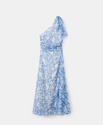 Mango Women's Asymmetrical Neckline Floral Midi-dress In Blue