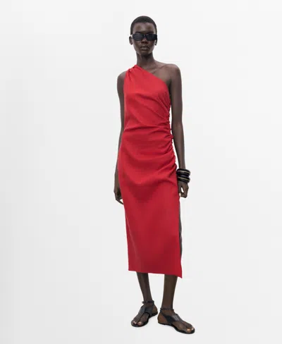 MANGO WOMEN'S ASYMMETRICAL NECKLINE LYOCELL DRESS