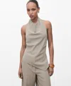 Mango Asymmetric Open Back Halter Top In Gray