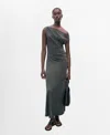 Mango Asymmetrical Pleated Dress Charcoal In Black