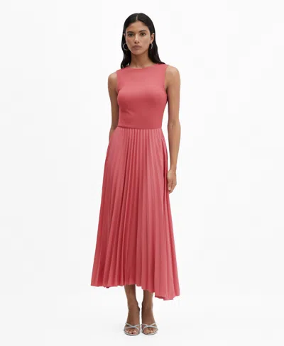 Mango Women's Asymmetrical Pleated Dress In Coral Red