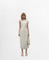 Mango Asymmetrical Pleated Dress In Neutral